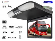 Monitor samochodowy podwieszany podsufitowy LCD 15" DVD IR FM HDMI USB SD GRY 12V - NVOX RF1515D Black