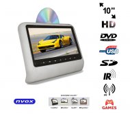 Monitor samochodowy zagłówkowy LED 10" HD z DVD USB SD IR FM GRY - NVOX DV1017N HD GREY