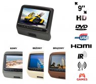 DV910HD BE Monitor samochodowy zagłówkowy LED 9" HD z HDMI DVD USB  IR FM  GRY - DV910HD BE