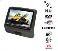 DV910HD BL Monitor samochodowy zagłówkowy LED 9" HD z HDMI DVD USB  IR FM  GRY - DV910HD BL