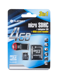 Karta pamięci micro SDHC 4GB + adapter + czytnik kart PLATINET - PLY0135