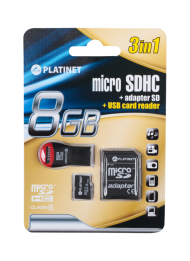 Karta pamięci micro SDHC 8GB + adapter + czytnik kart PLATINET - PLY0136