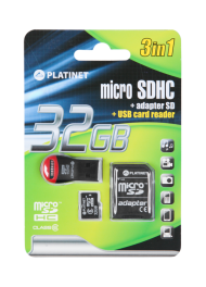Karta pamięci micro SDHC 32GB + adapter + czytnik kart PLATINET - PLY0138
