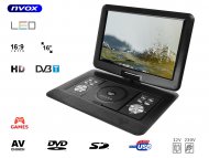 Przenośny odtwarzacz DVD z tunerem telewizyjnym LCD 16" cali DVB-T MPEG-4/2 DVD USB SD GRY 12V 230V - NVOX PD1640DVT