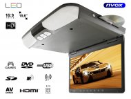 Monitor samochodowy podwieszany podsufitowy LCD 15" DVD IR FM HDMI USB SD GRY 12V - NVOX RF1515D Grey