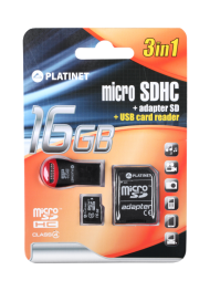 Karta pamięci micro SDHC 16GB + adapter + czytnik kart PLATINET - PLY0137
