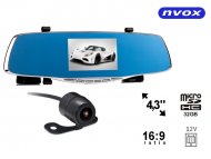 Samochodowe lusterko wsteczne z ekranem LCD 4,3" cala rejestratorem trasy oraz kamerą cofania FHD 12V - NVOX DVR4301MI
