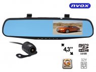 Samochodowe lusterko wsteczne z ekranem LCD 4,3" cala rejestratorem trasy oraz kamerą cofania FHD 12V - NVOX DVR4302MI